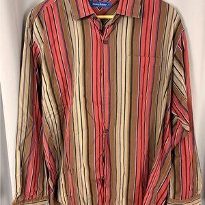 Tommy Bahama Red and Brown Vertical Stripe Button-Down Shirt